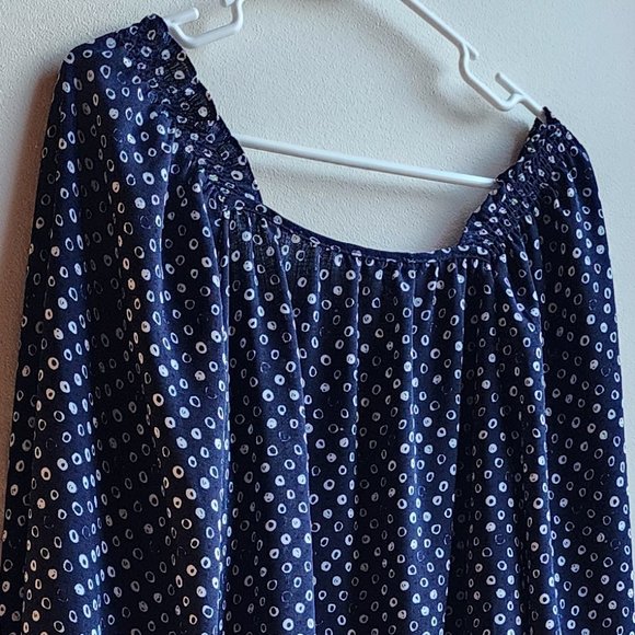 Adrienne Vittadini Blue/White Micro Print Blouse Size Large - Picture 13 of 16